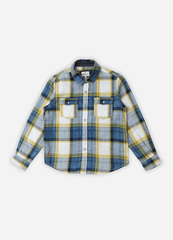 Boys Yarn-dyed Checks Indigo Long Sleeve Shirt