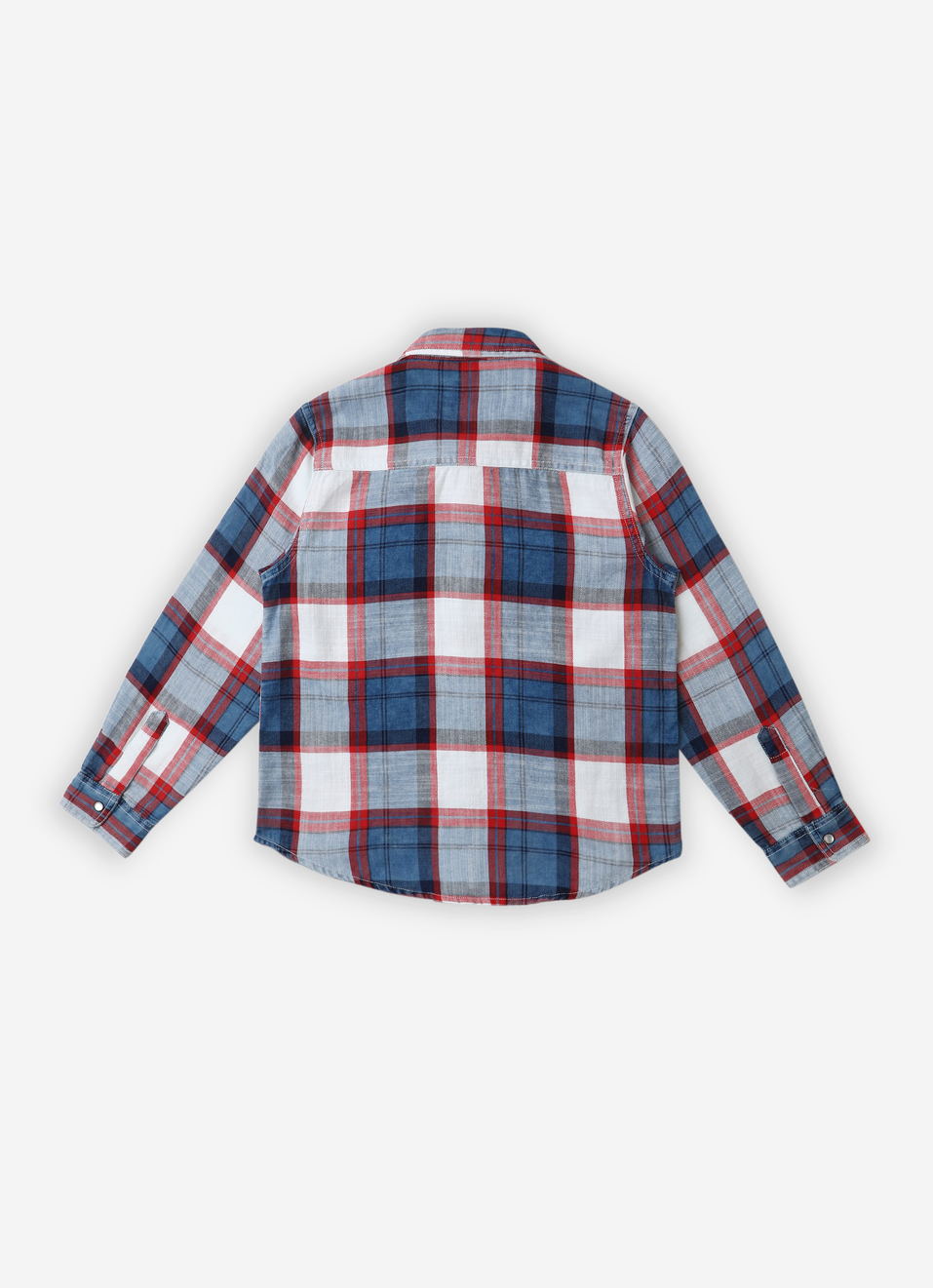 Boys Red Indigo Checks Yarn-dyed Long Sleeve Shirt, , large image number 1