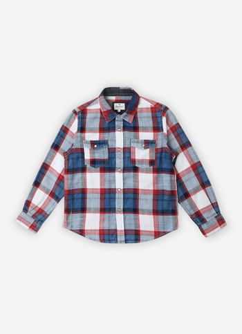 Boys Red Indigo Checks Yarn-dyed Long Sleeve Shirt