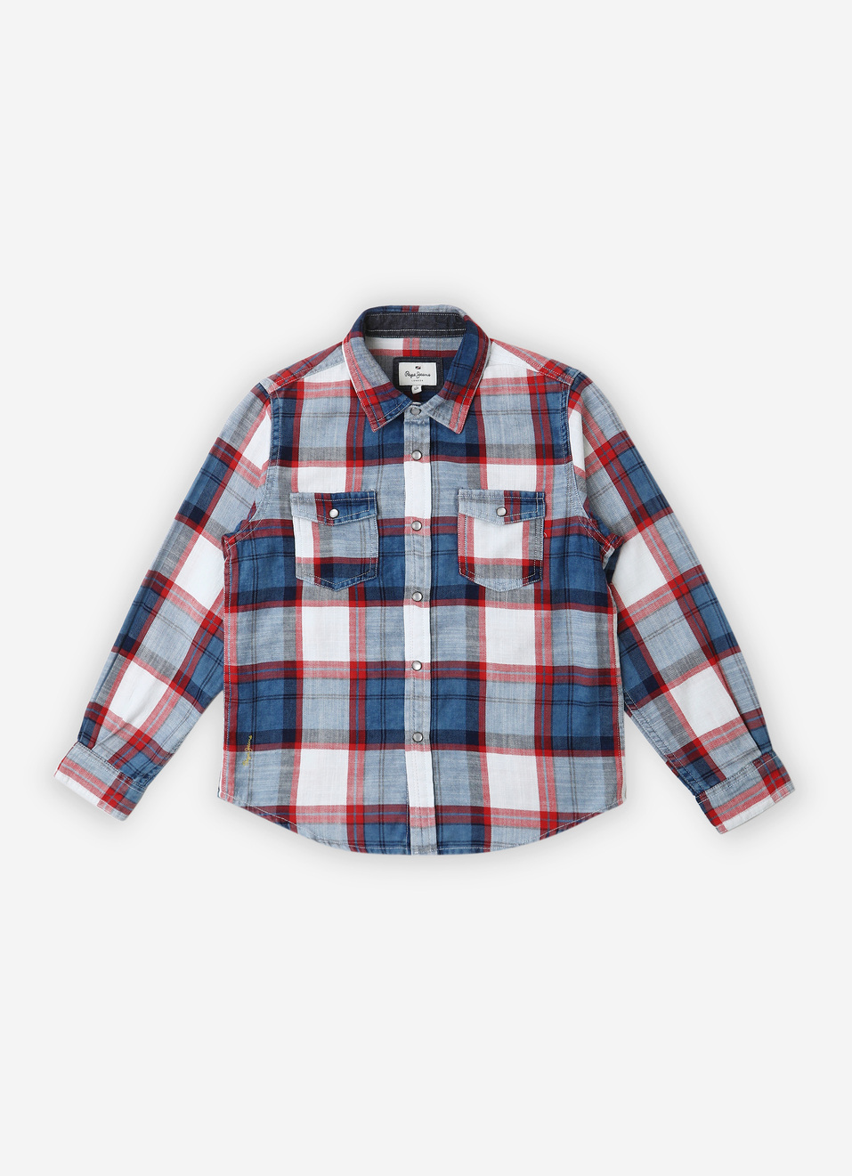 Boys Red Indigo Checks Yarn-dyed Long Sleeve Shirt, , large image number 0