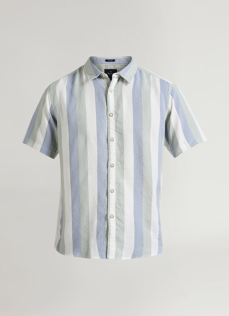 Blue Broad Stripes Resort Collar Linen Short Sleeve Shirt, , large image number 6