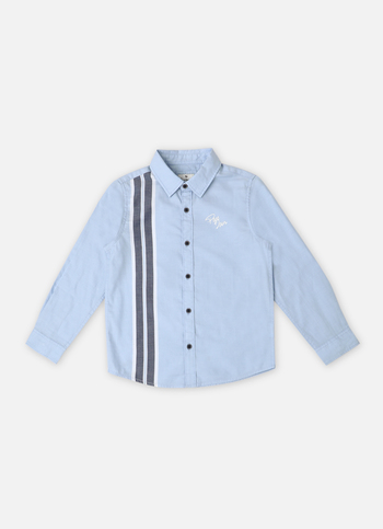 Boys Sky Blue Twill Stripes Premium Long Sleeve Shirt
