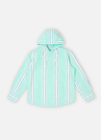 Boys Aqua Stripes Hooded Kangaroo Pocket Long Sleeve Shirt