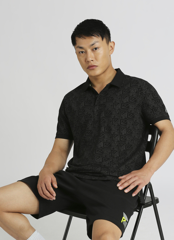 Black Typographic Print Short Sleeve Polo