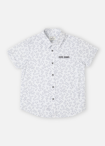 Boys White Geometrical Print Short Sleeve Shirt
