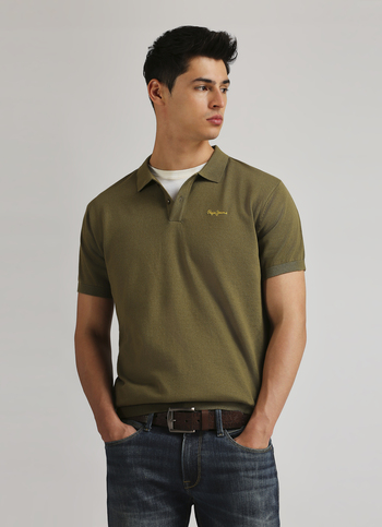 Olive Green Knitted Short Sleeve Polo