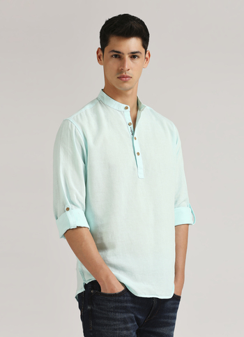 Aqua Solid Mandarin Collar Long Sleeve Kurta Placket