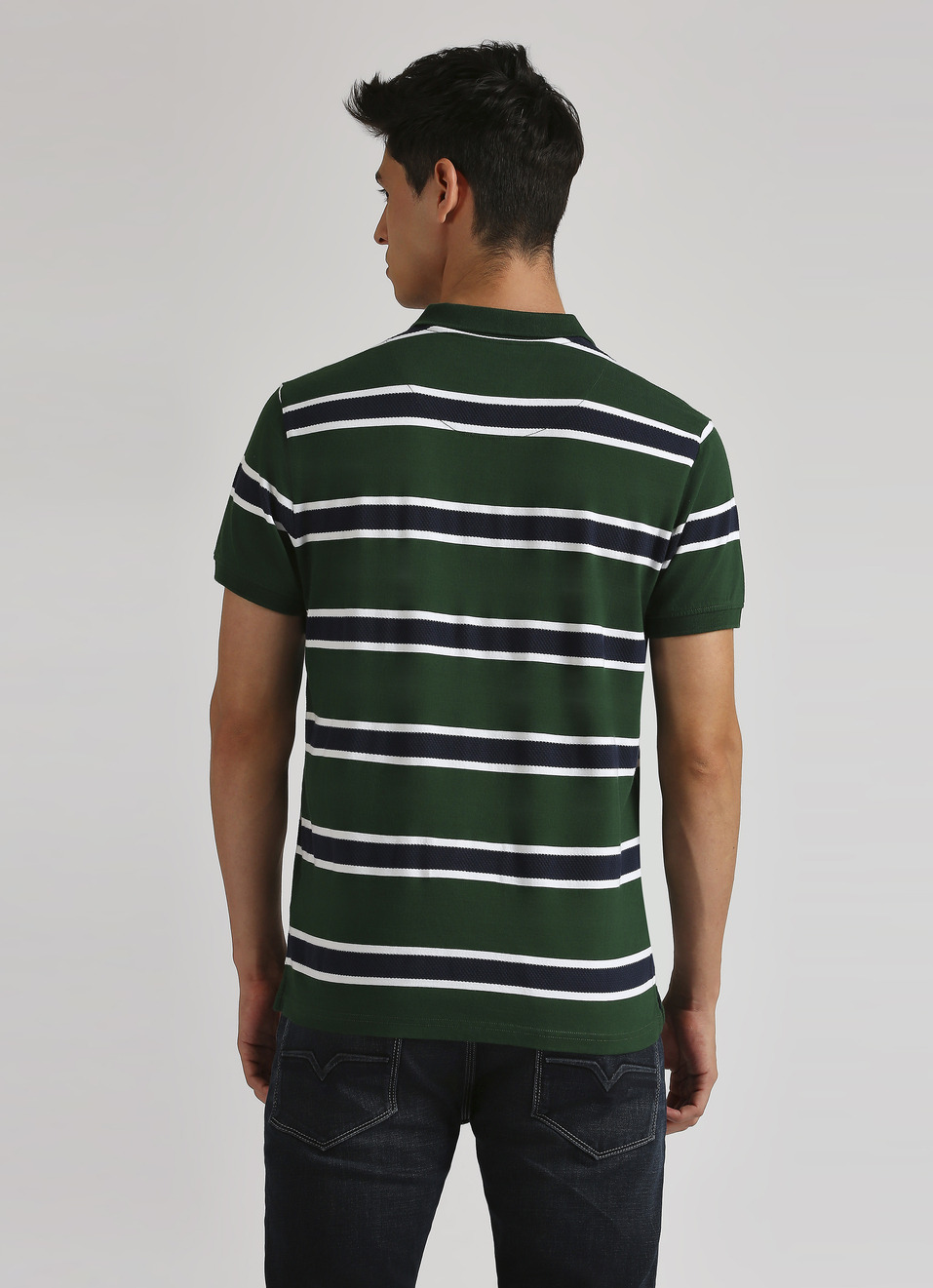 Green Classic Herringbone Striper Short Sleeve Polo, , large image number 2