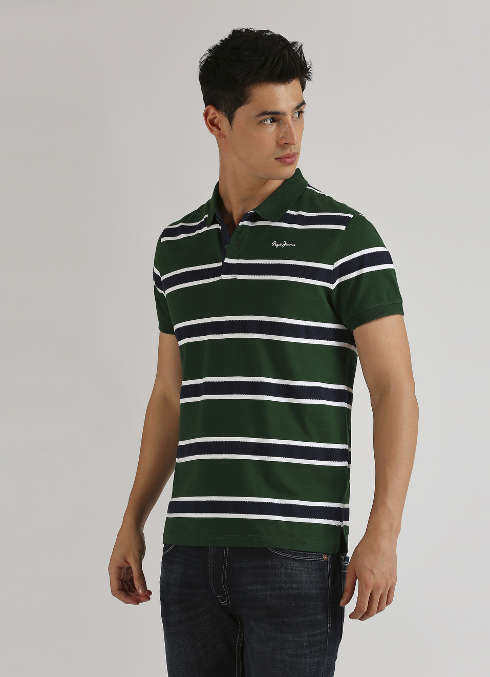Green Classic Herringbone Striper Short Sleeve Polo, , large image number 3