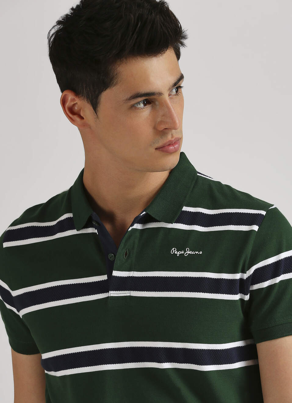 Green Classic Herringbone Striper Short Sleeve Polo, , large image number 4