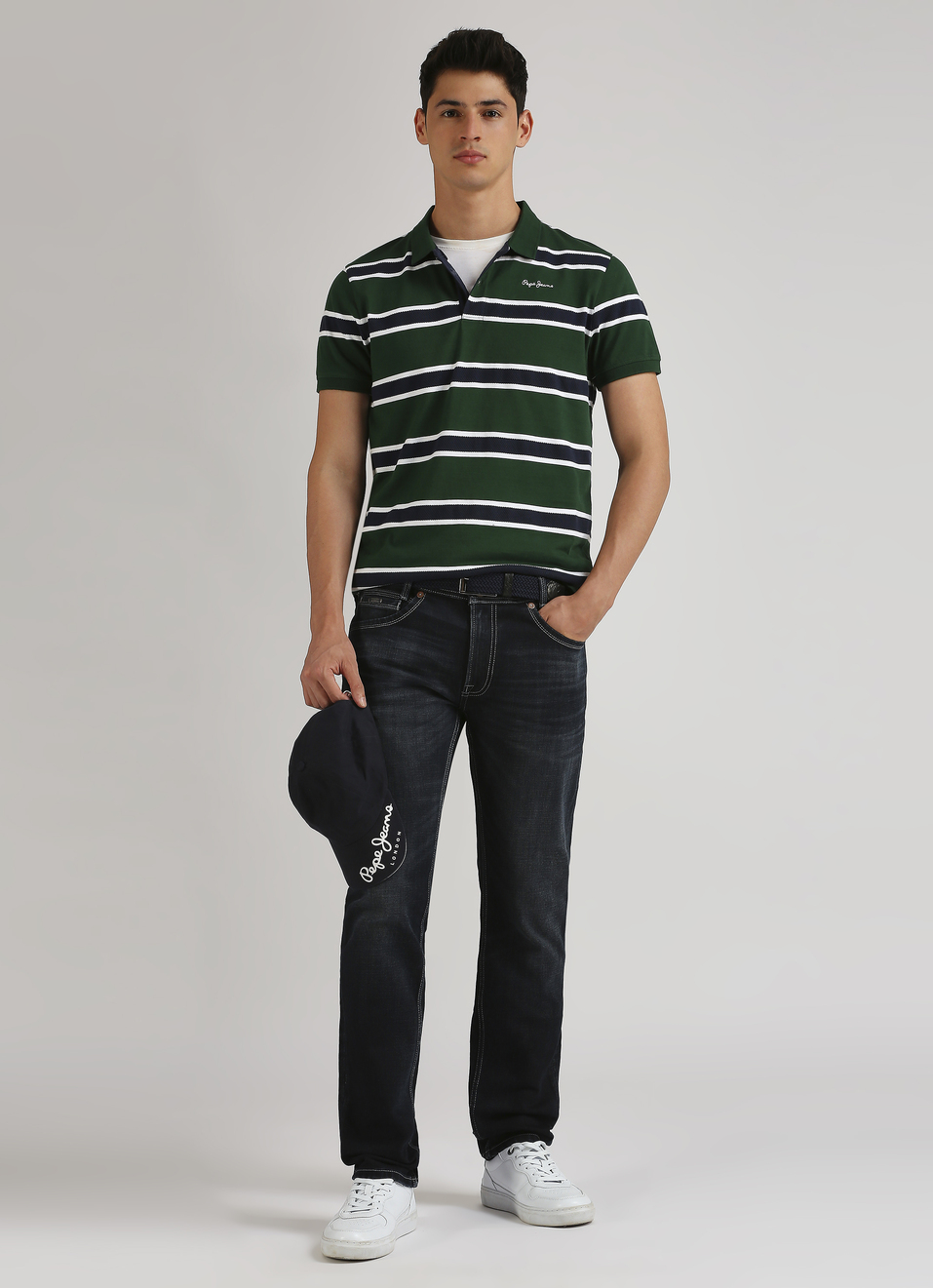 Green Classic Herringbone Striper Short Sleeve Polo, , large image number 5