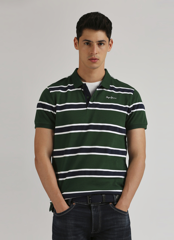 Green Classic Herringbone Striper Short Sleeve Polo