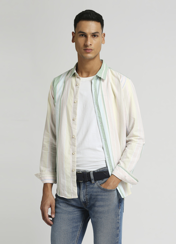 Pink Uneven Stripes Textured Long Sleeve Shirt