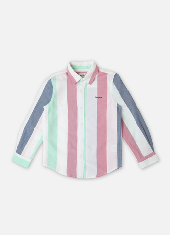 Boys White Stripes Long Sleeve Shirt