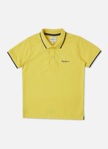 Boys Yellow Ribbed Collar Pique Polo