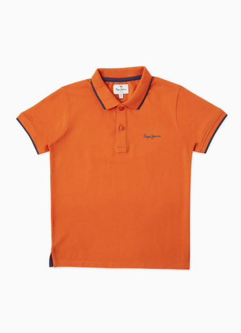 Boys Orange Ribbed Collar Pique Polo