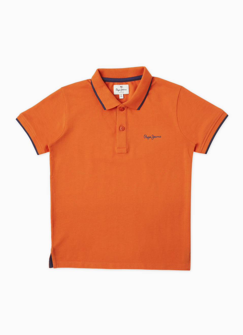 Boys Orange Ribbed Collar Pique Polo, , large image number 0