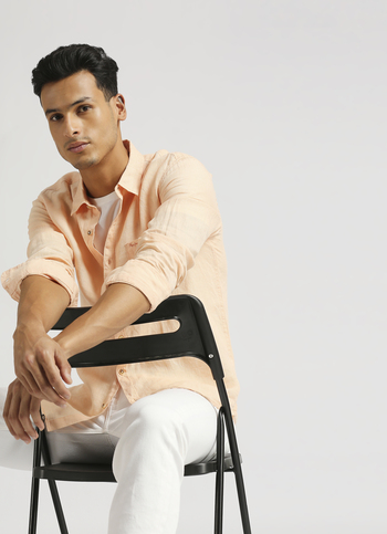 Peach Patch Pocket Full Sleeve Shirt