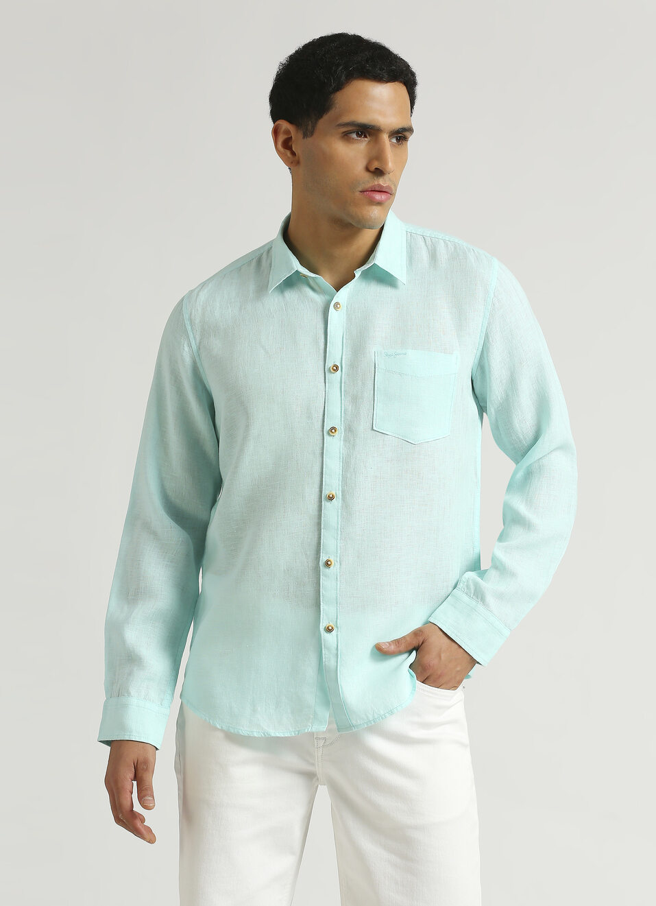 Blue Patch Pocket Full Sleeve Shirt, , large image number 1