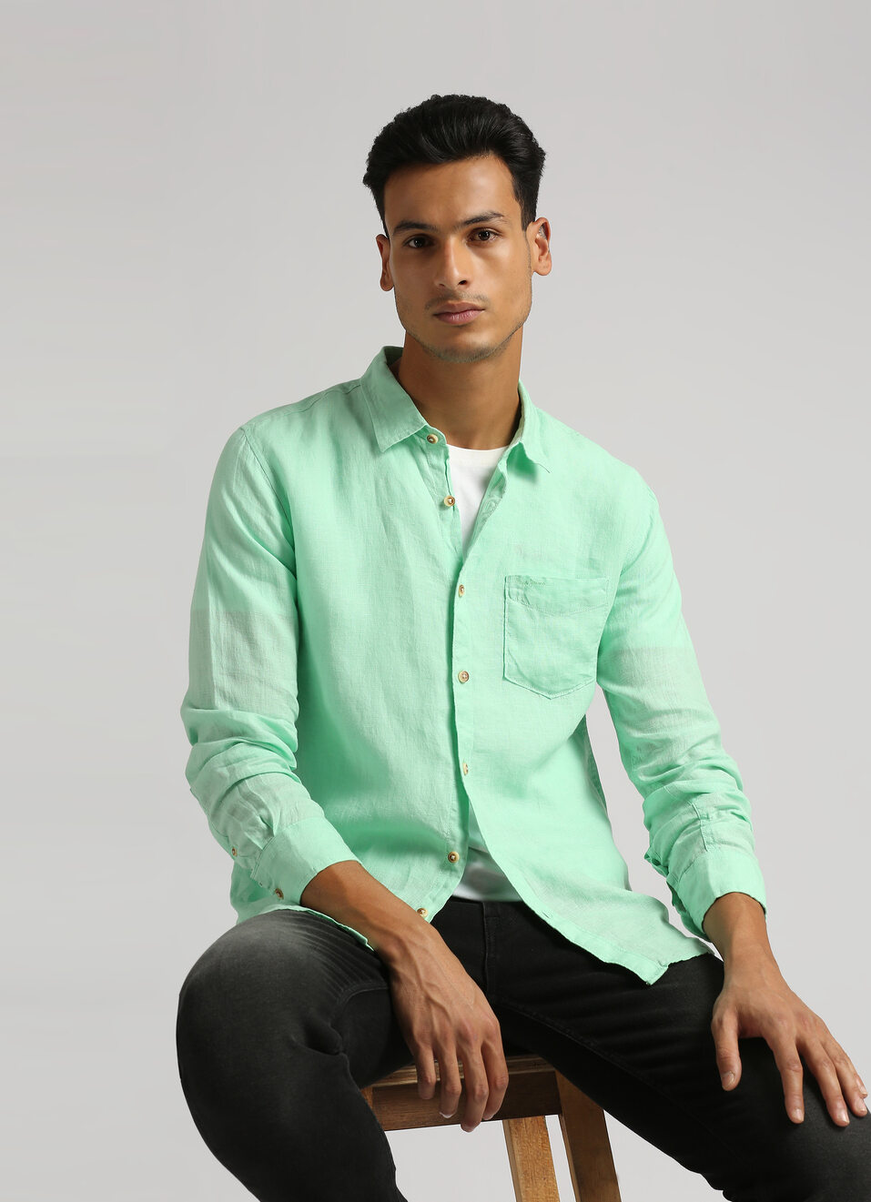 Moss Green Patch Pocket Full Sleeve Shirt, , large image number 0
