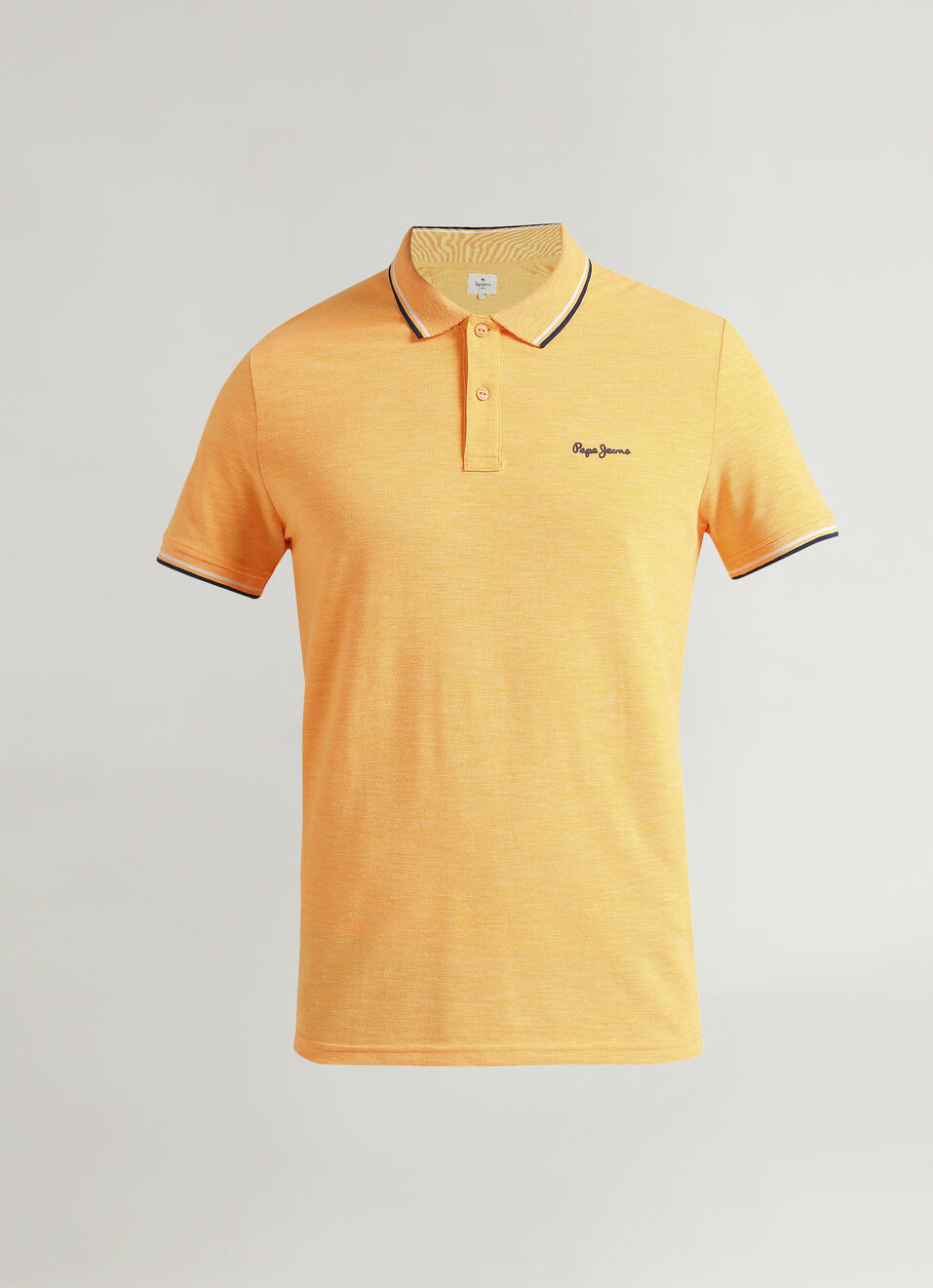 Coral Pink Solid Ribbed Collar Stretch Polo, , large image number 6