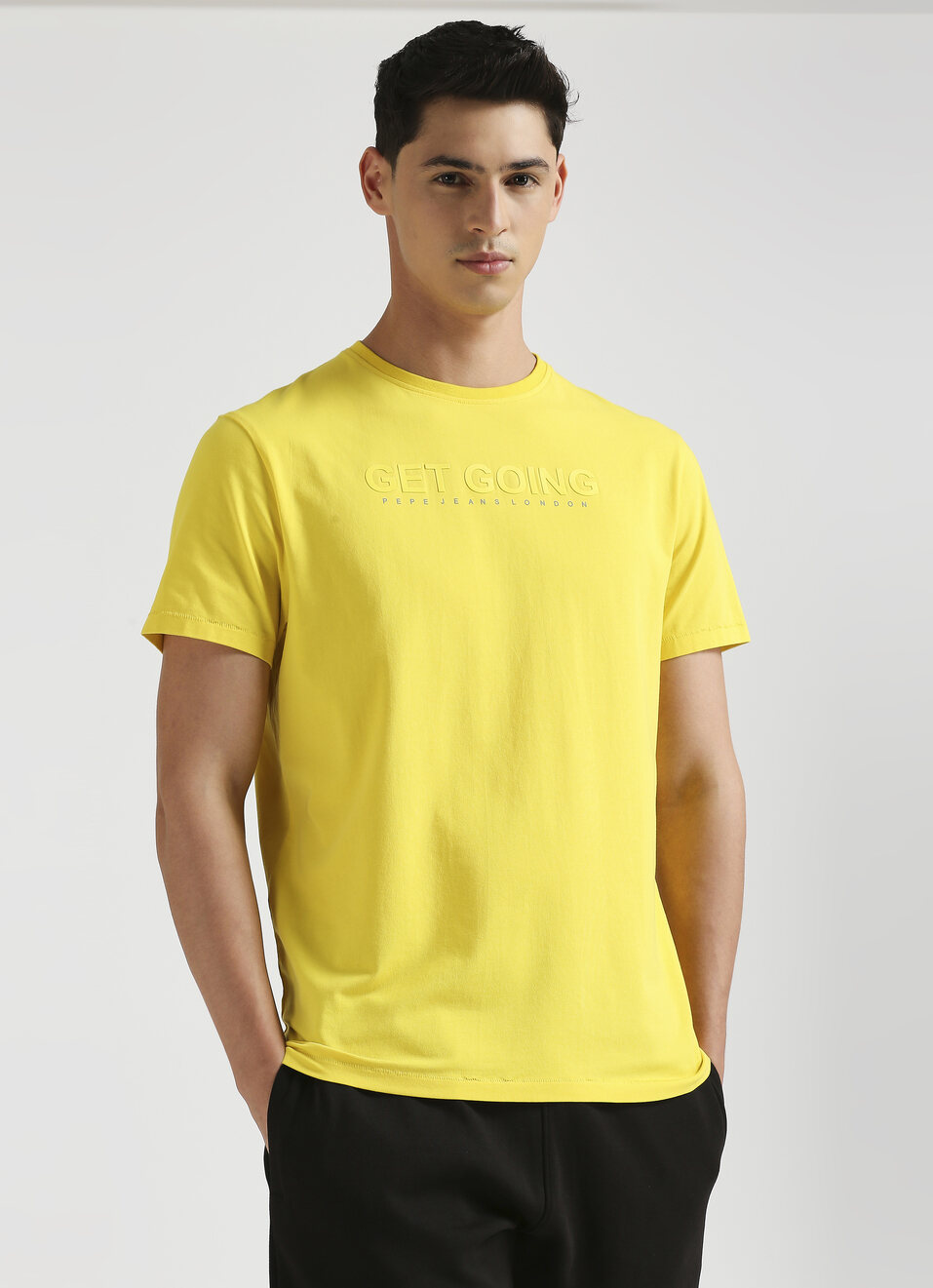 Men Yellow Crew Neck Stretchable T-shirt, , large image number 0
