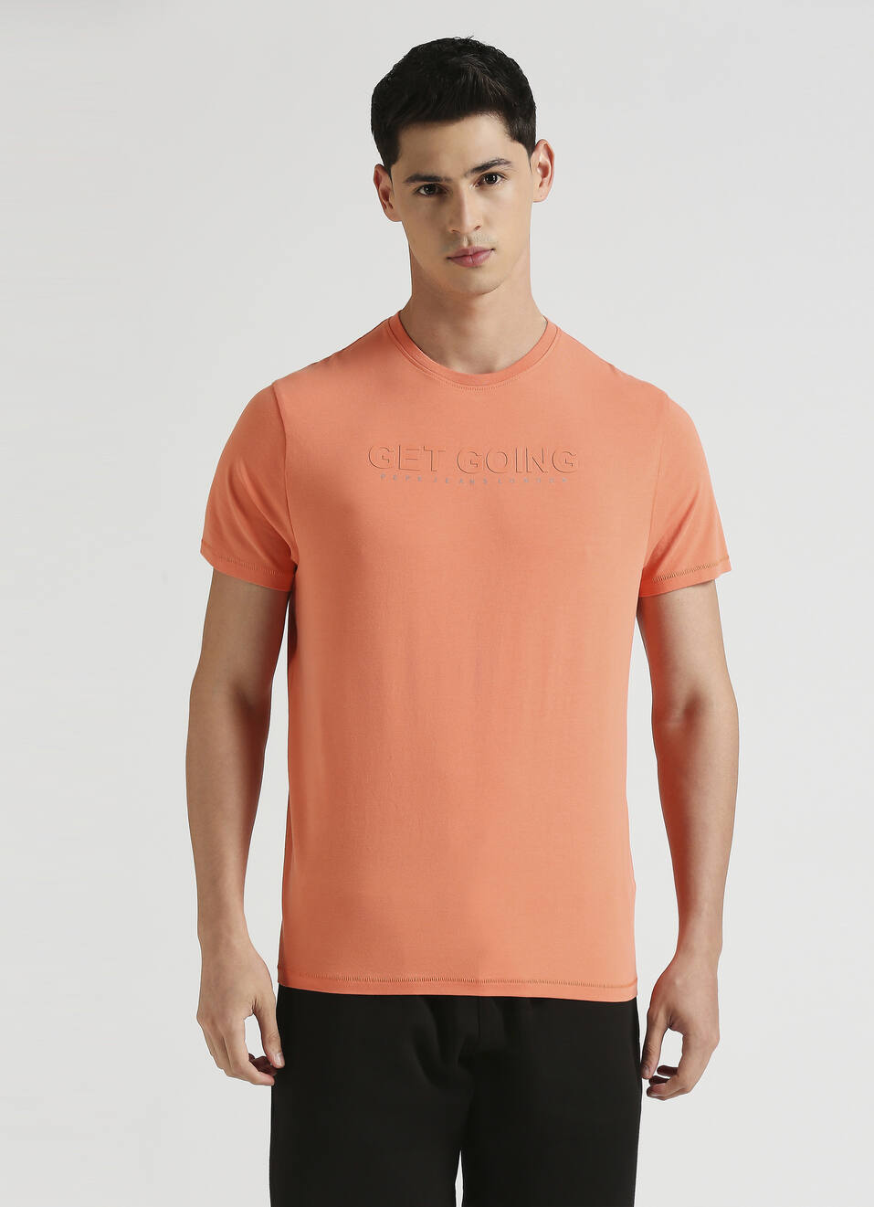 Men Orange Crew Neck Stretchable T-shirt, , large image number 1