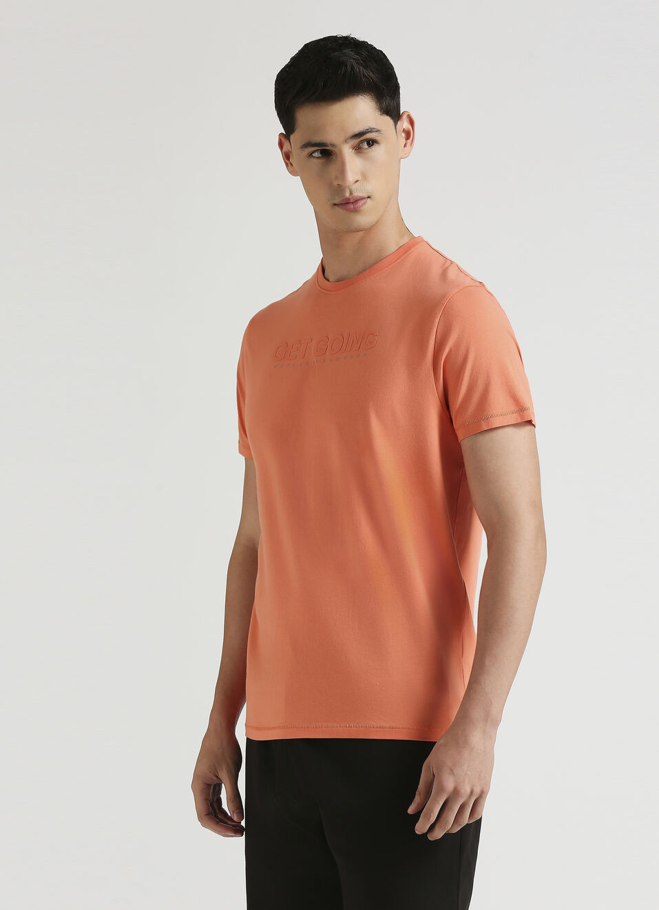 Men Orange Crew Neck Stretchable T-shirt, , large image number 3