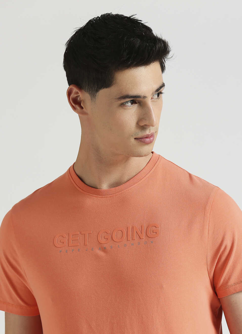 Men Orange Crew Neck Stretchable T-shirt, , large image number 4