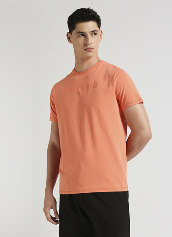 Men Orange Crew Neck Stretchable T-shirt