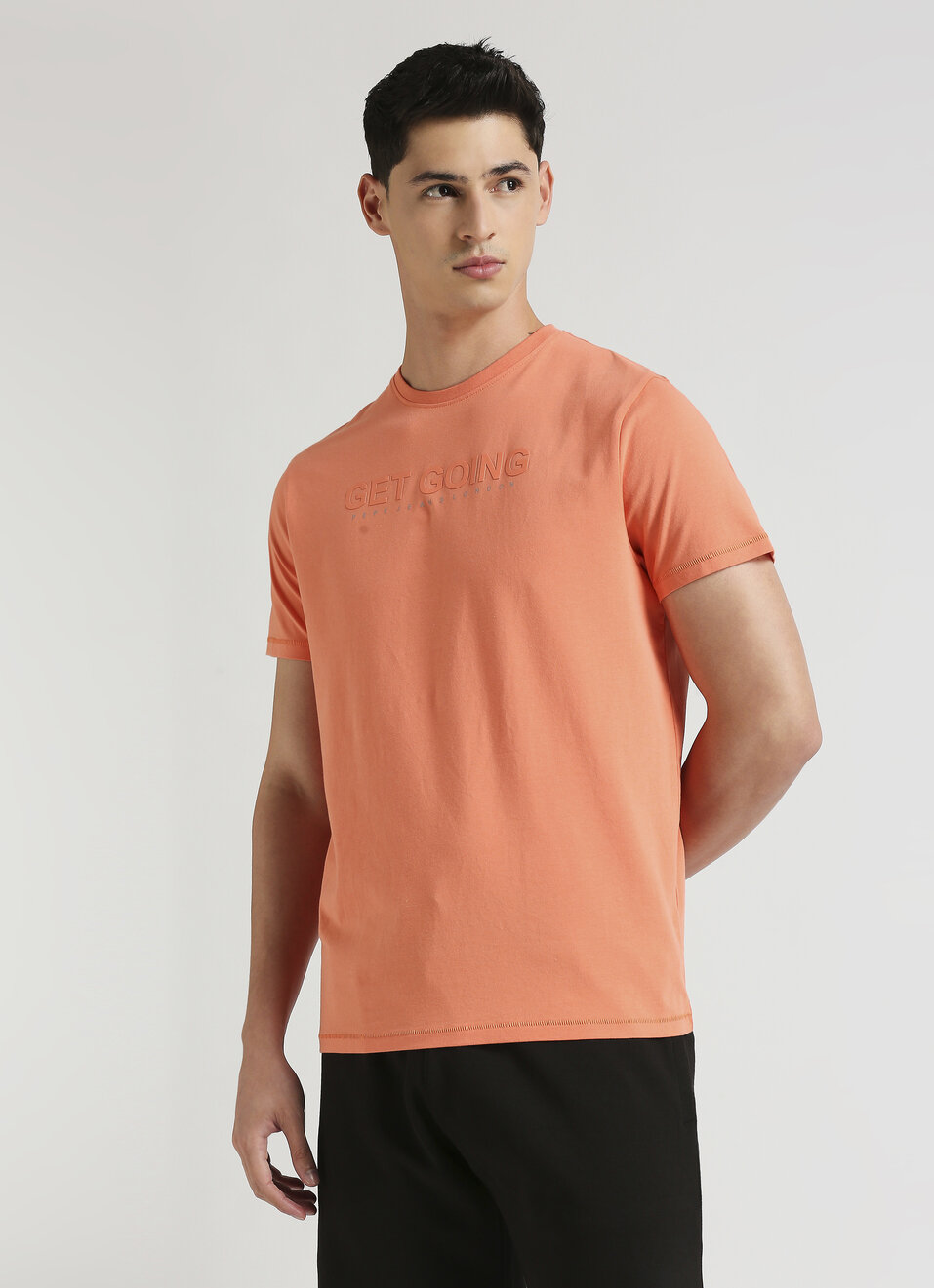 Men Orange Crew Neck Stretchable T-shirt, , large image number 0