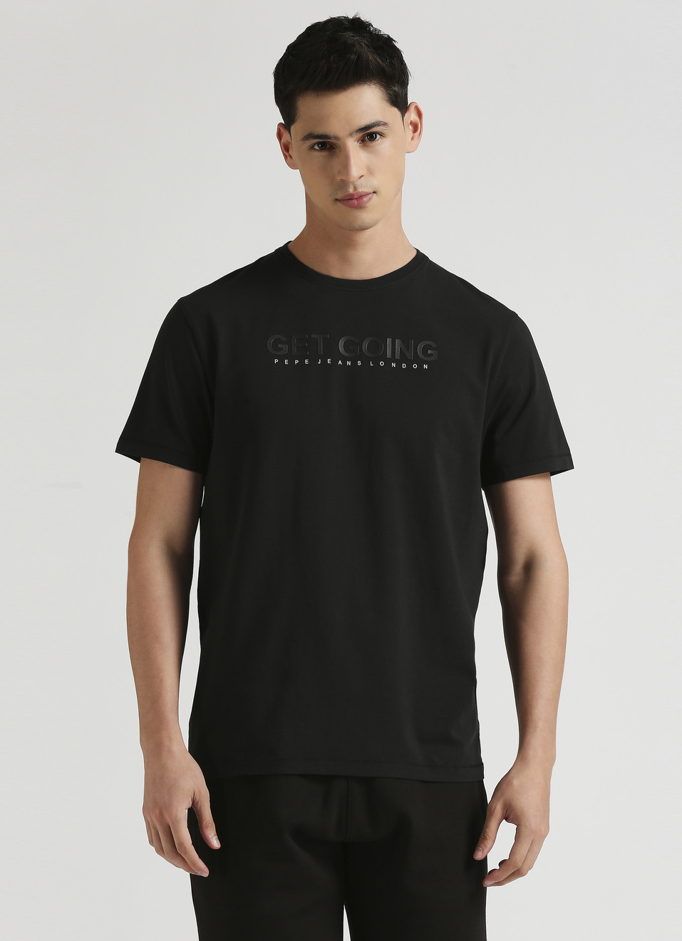 Men Black Crew Neck Stretchable T-shirt, , large image number 1