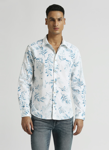 Blue All Over Printed Long Sleeve Shirt