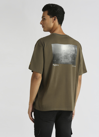 Green Oversized Photographic Back Printed Short Sleeve T-shirt