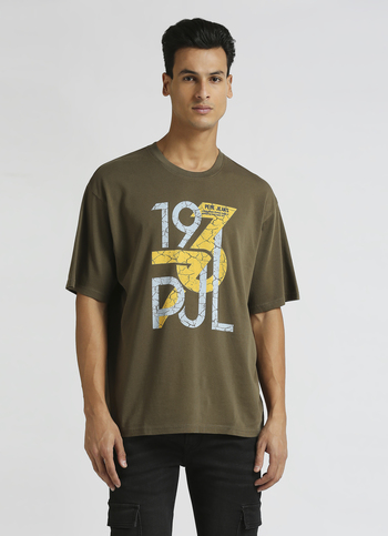 Olive Graphic Print Short Sleeve Oversized T-shirt