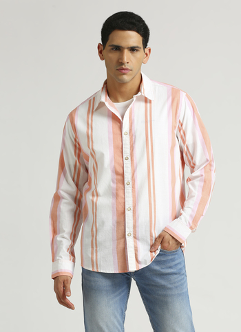 Peach Stripes Long Sleeve Shirt