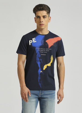 Navy Graphic Splatter Print Short Sleeve T-shirt