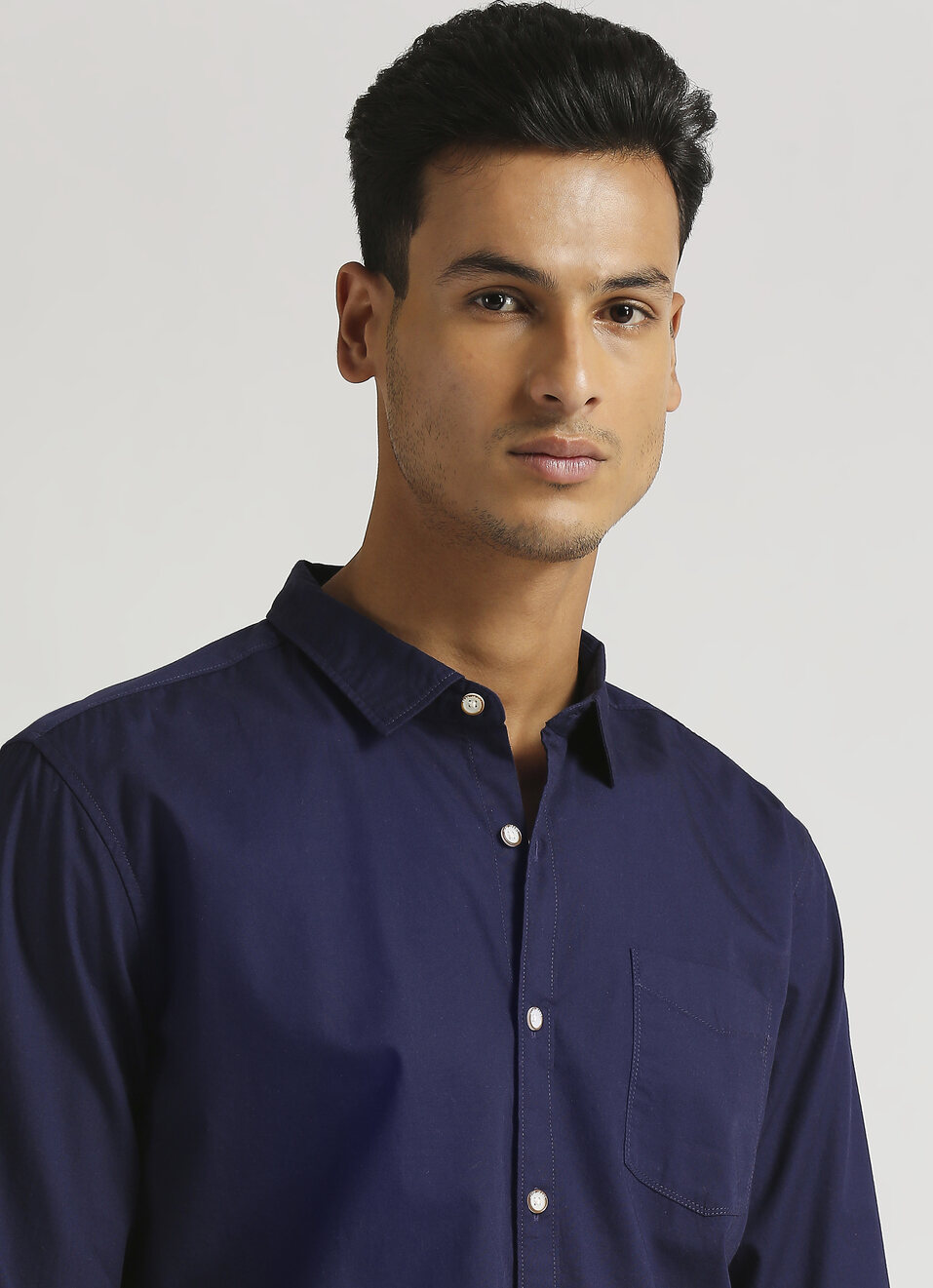 Navy Solid Single Pocket Long Sleeve Shirt, , large image number 3