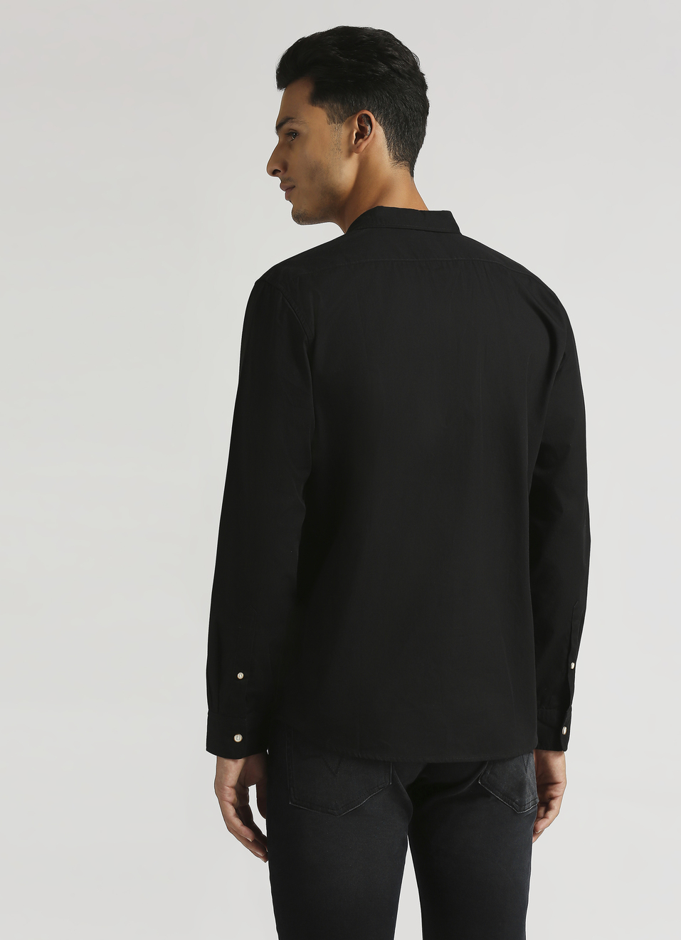 Black Solid Single Pocket Long Sleeve Shirt, , large image number 2