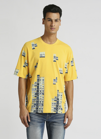 Yellow Graphic Print Oversized Short Sleeve T-shirt