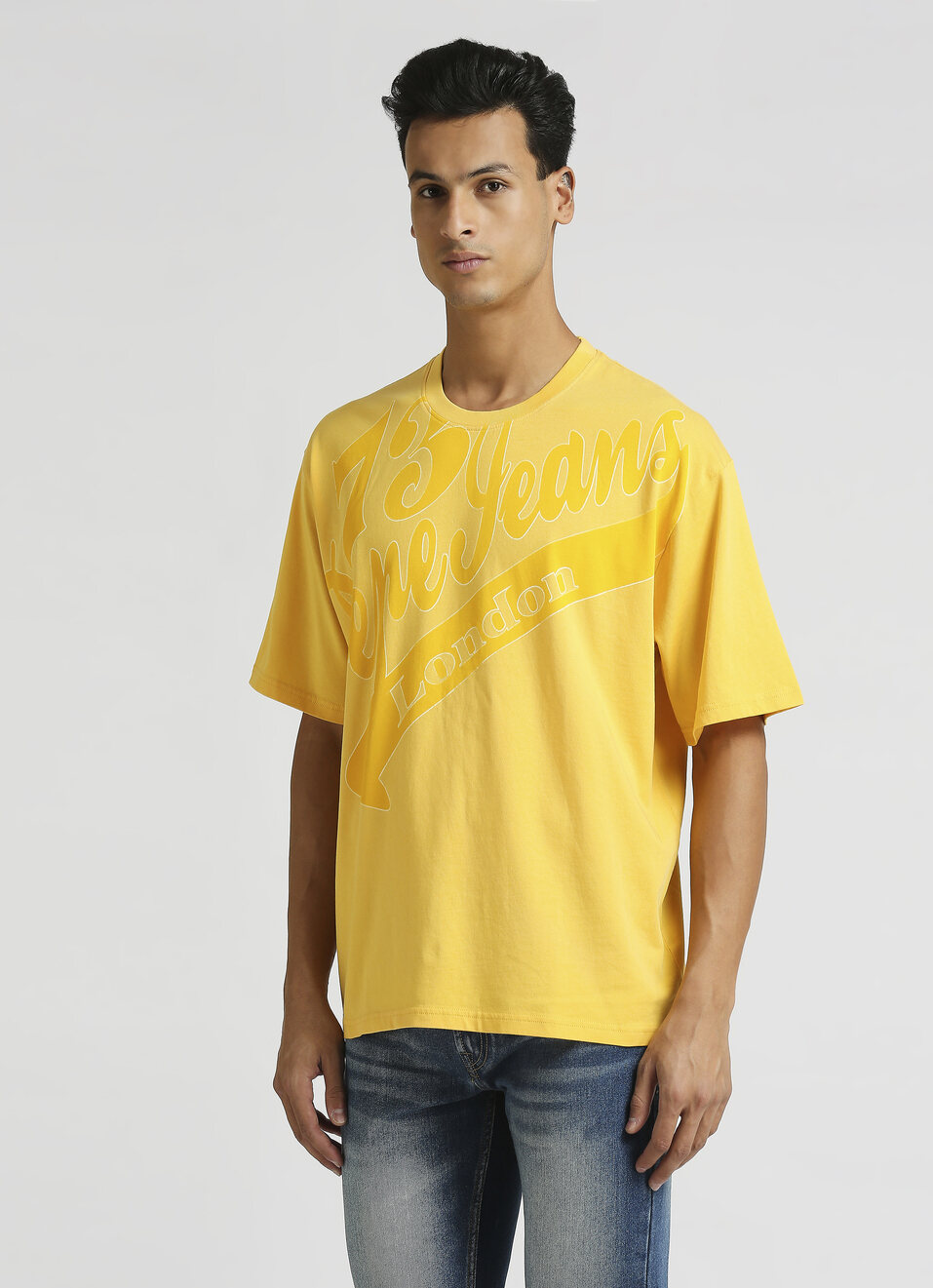Yellow Solid Brand Carrier Oversized T-shirt, , large image number 2