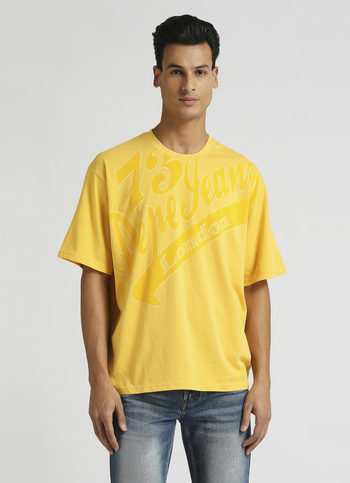 Yellow Solid Brand Carrier Oversized T-shirt