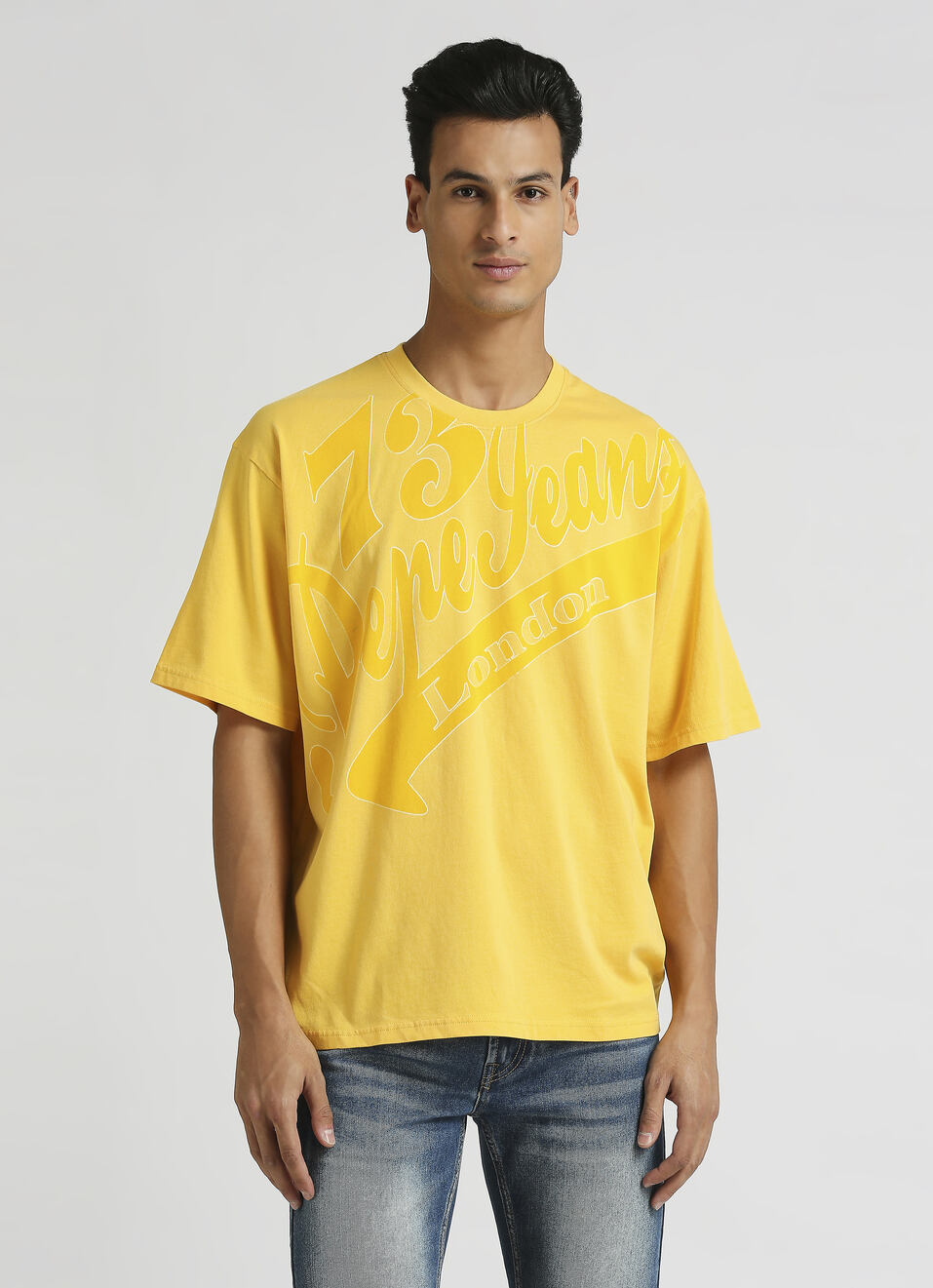 Yellow Solid Brand Carrier Oversized T-shirt, , large image number 0