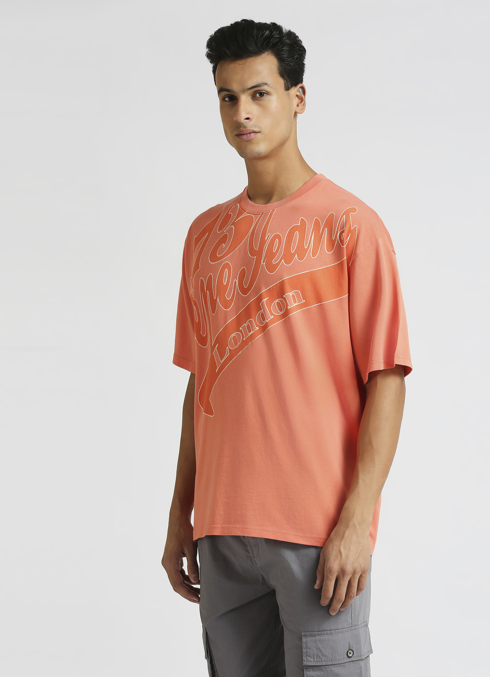 Peach Solid Brand Carrier Oversized T-shirt, , large image number 2