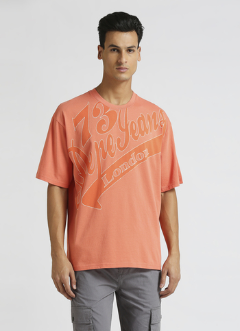 Peach Solid Brand Carrier Oversized T-shirt