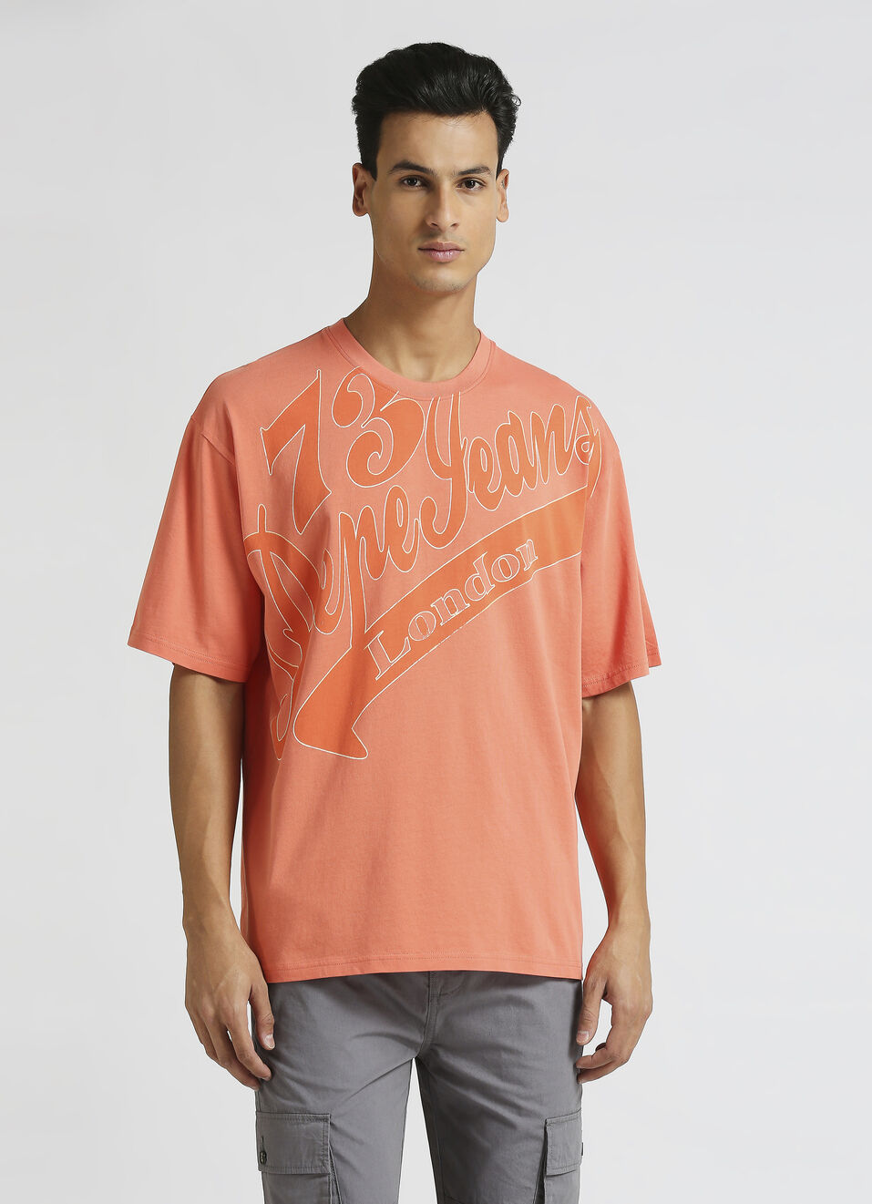 Peach Solid Brand Carrier Oversized T-shirt, , large image number 0