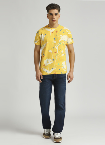Yellow Abstract Print Short Sleeve T-shirt