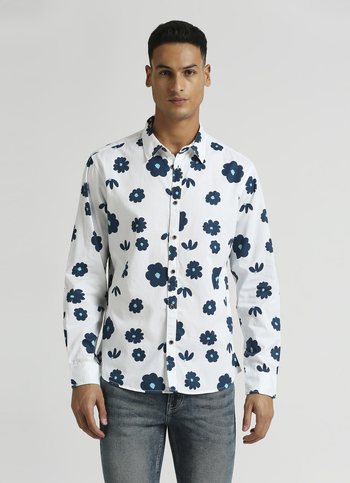 White All Over Printed Long Sleeve Shirt