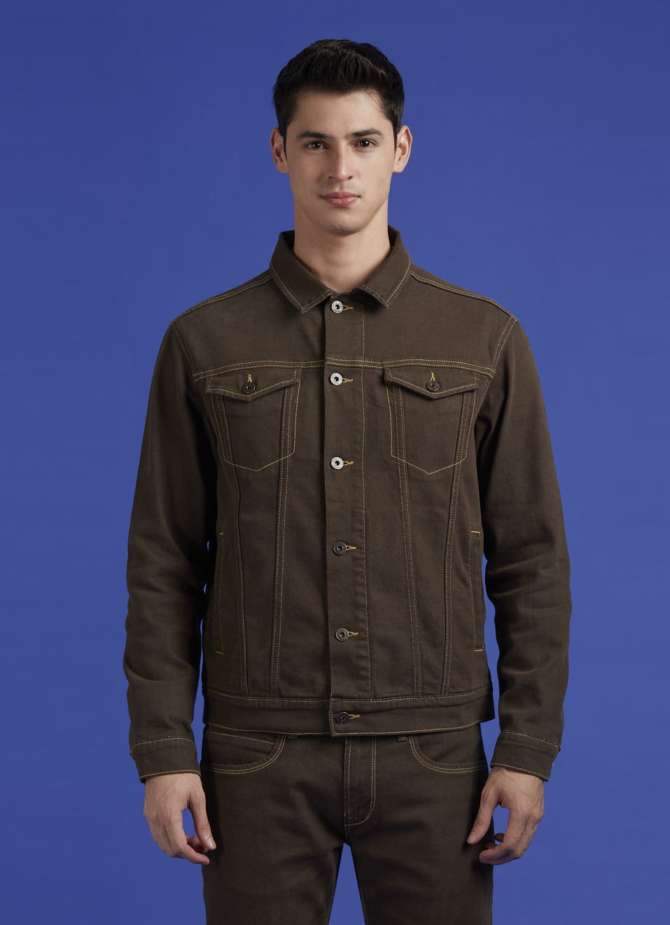 Brown Full Sleeve Denim Jacket, , large image number 1