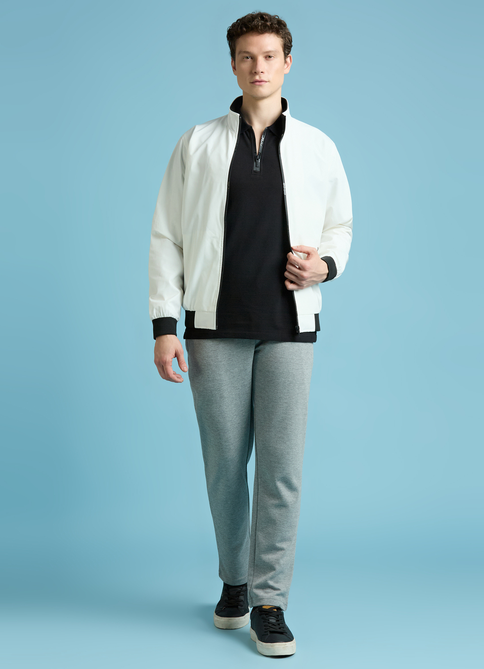 Black Short Sleeves Zipper Stretch Polo, , large image number 5